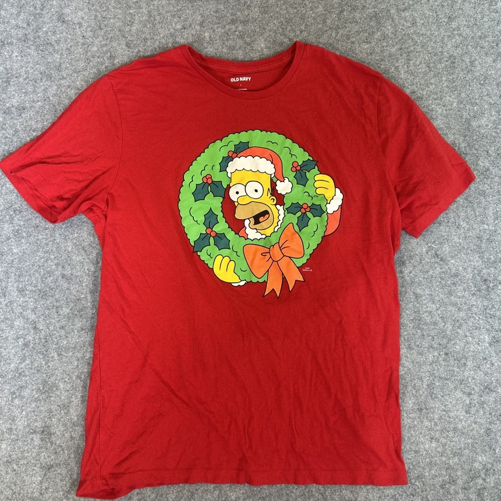Old Navy The Simpsons Homer Simpson Wreath T-Shirt Large Red Graphic Cotton Tee